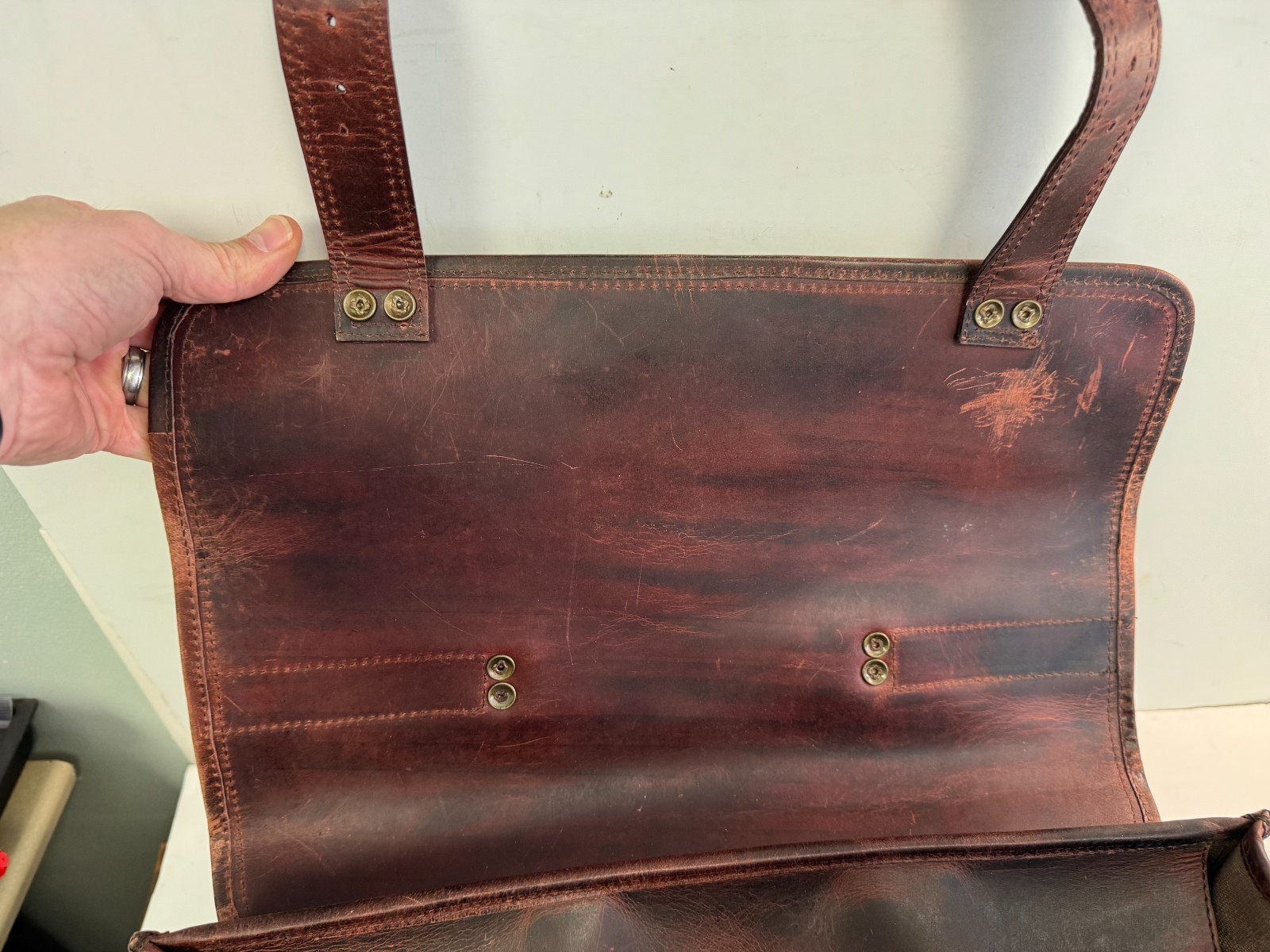 Buffalo Jackson Trading Roosevelt Leather Briefcase Dark Oak Brown Bag NO STRAP