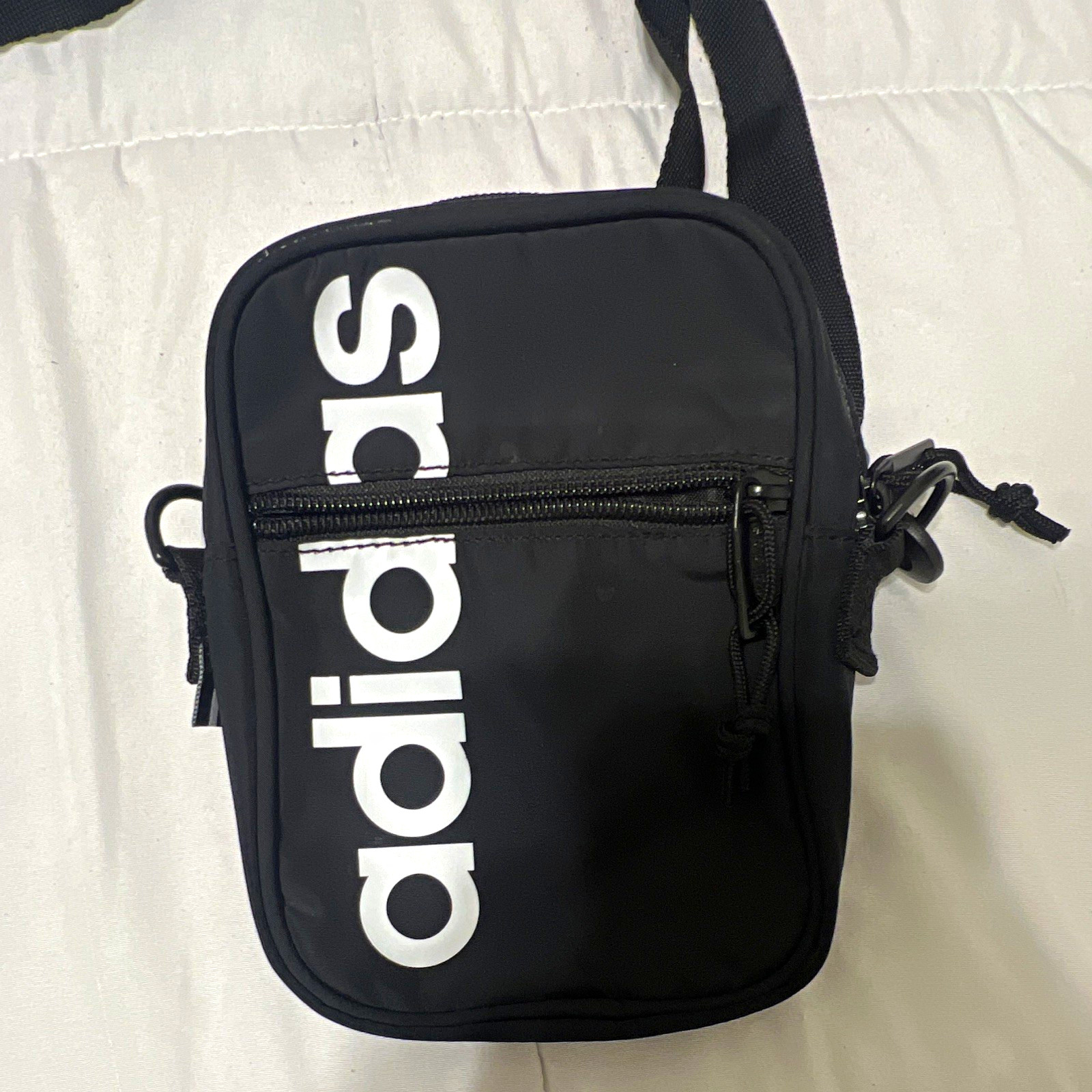 adidas Black/White Logo Crossbody Bag, Zip Closure, Adjustable Strap