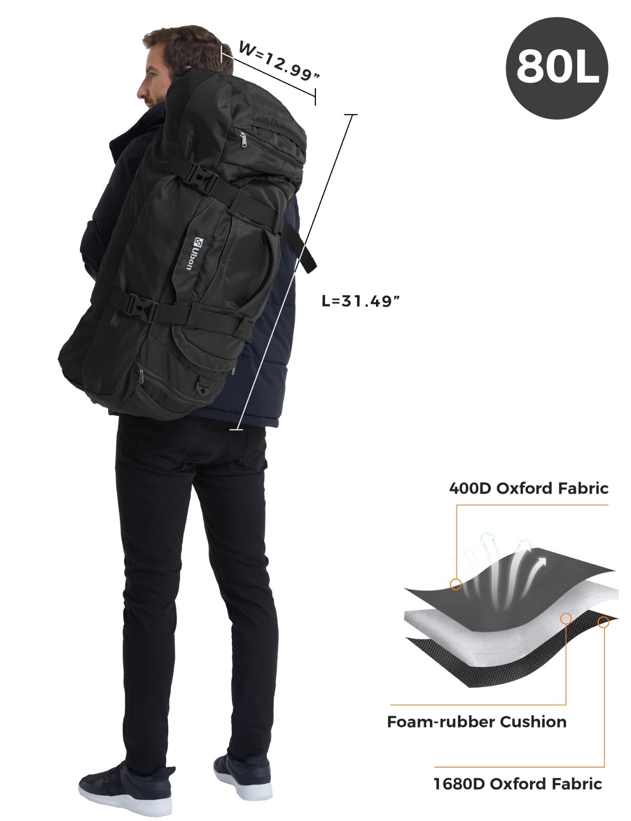 Ubon Large Duffel Bag Weekender Bag with Shoe Compartments Sports Gym Backpack