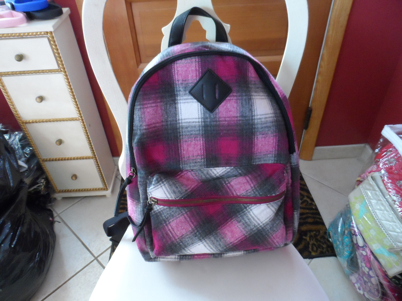 Soft pink, white and gray plaid backpack by Arizona NWT