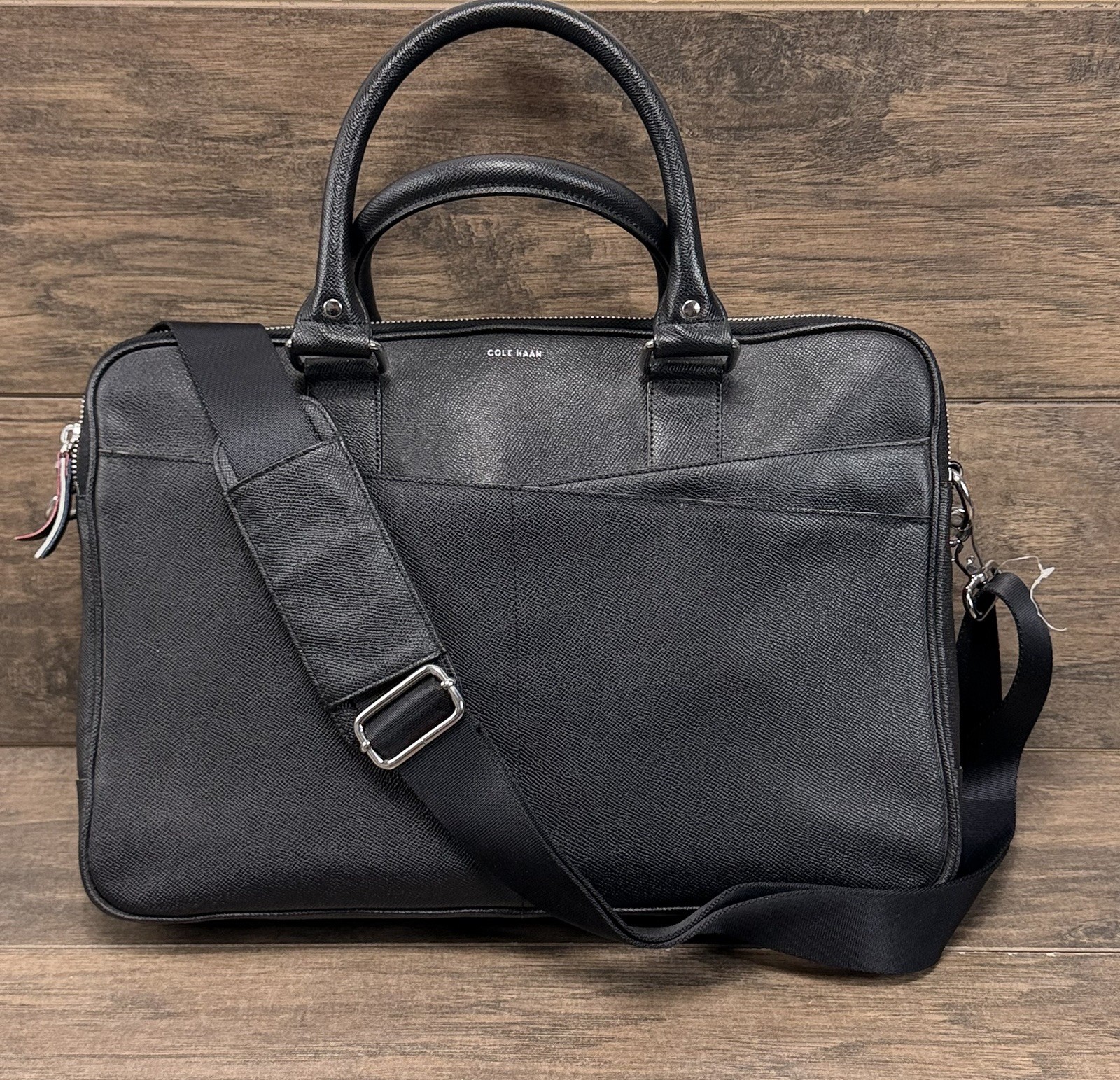 Cole Haan American Airlines Briefcase Black Pebbled Leather Travel Laptop Bag