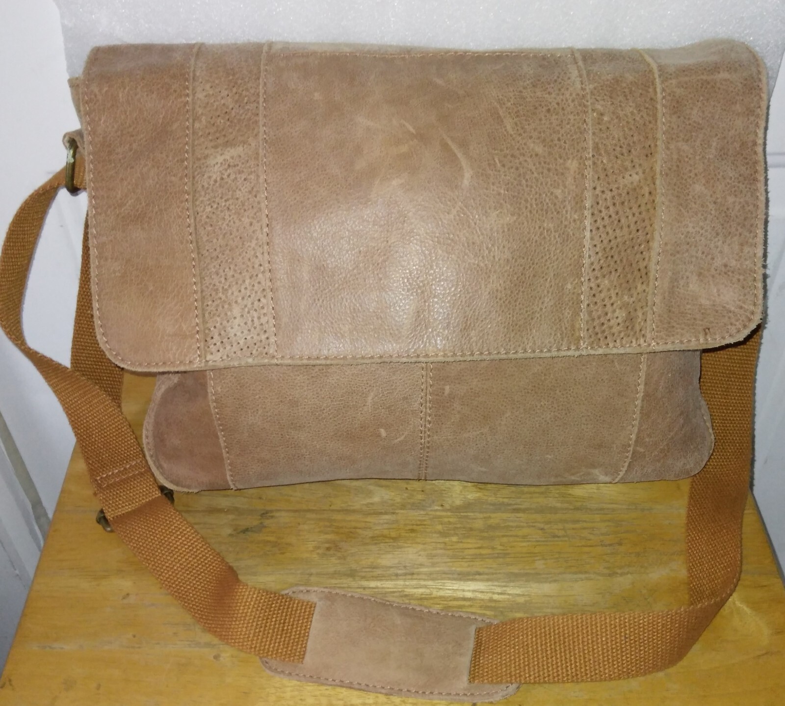 Black Rivet Distressed Leather Messenger Bag
