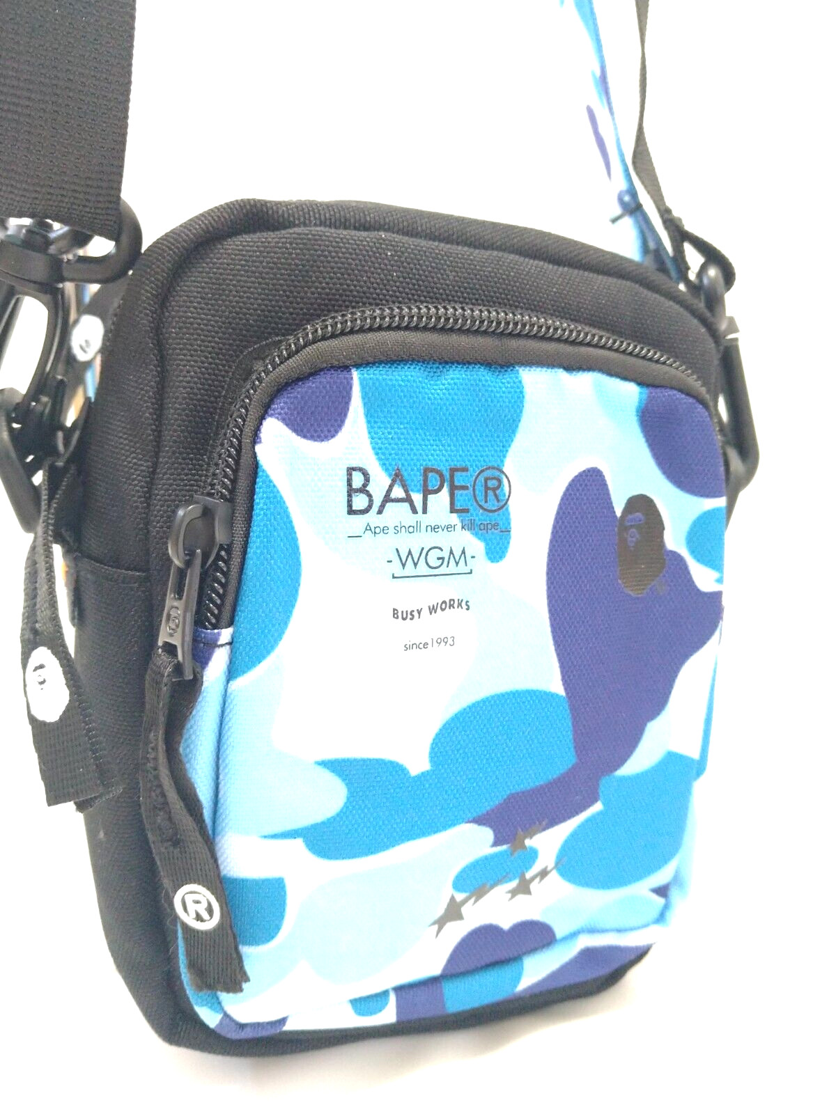 BAPE A Bathing Ape ABC Mini Shoulder Bag Camo Blue 2 Straps W:5.5in H:7in