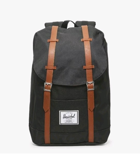 Explorer 707 Black Backpack Brown Straps Buckle Drawstring Adjustable Strap