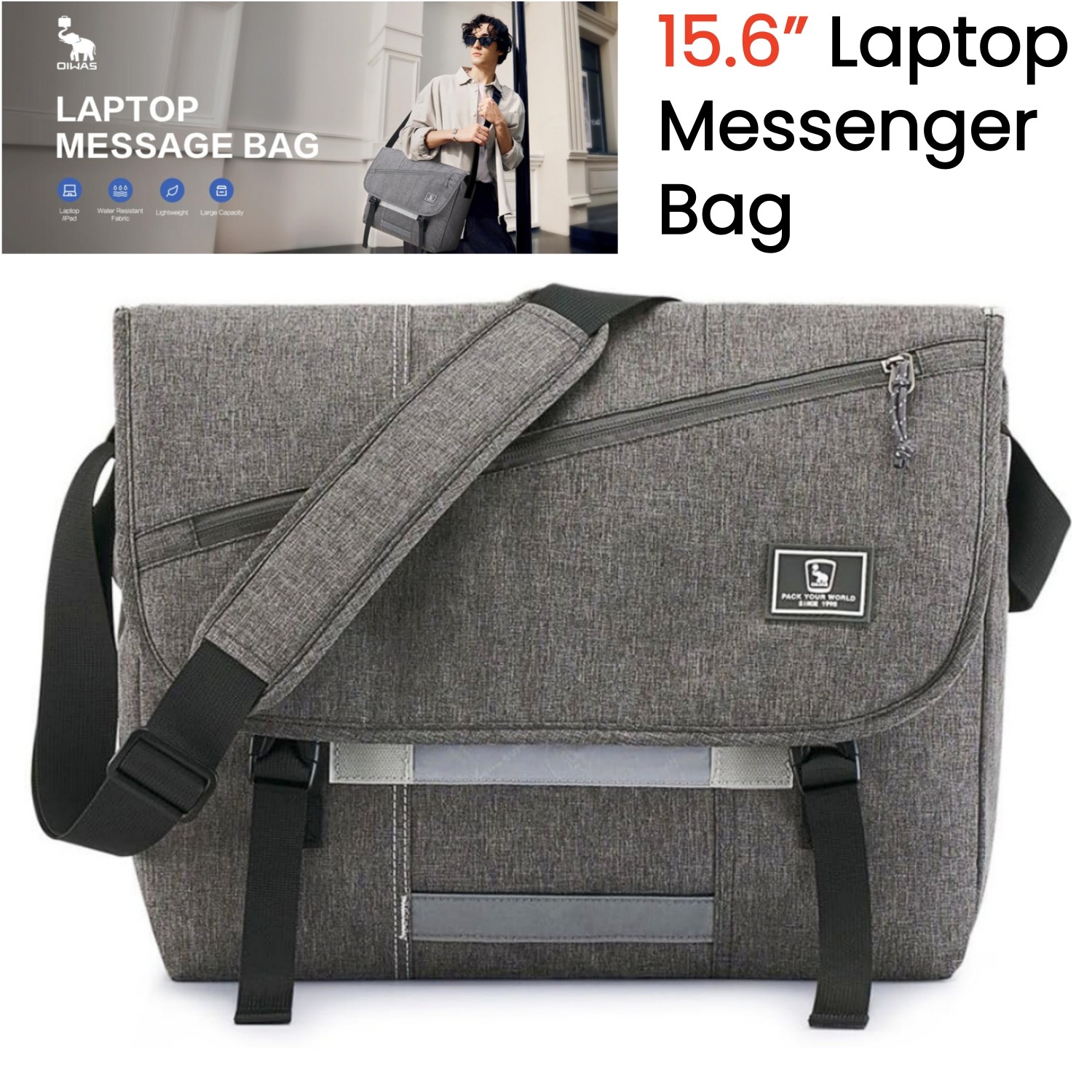 OIWAS Messenger Bag Men 15.6″Laptop Bag Travel Crossbody Bag School Shoulder Bag