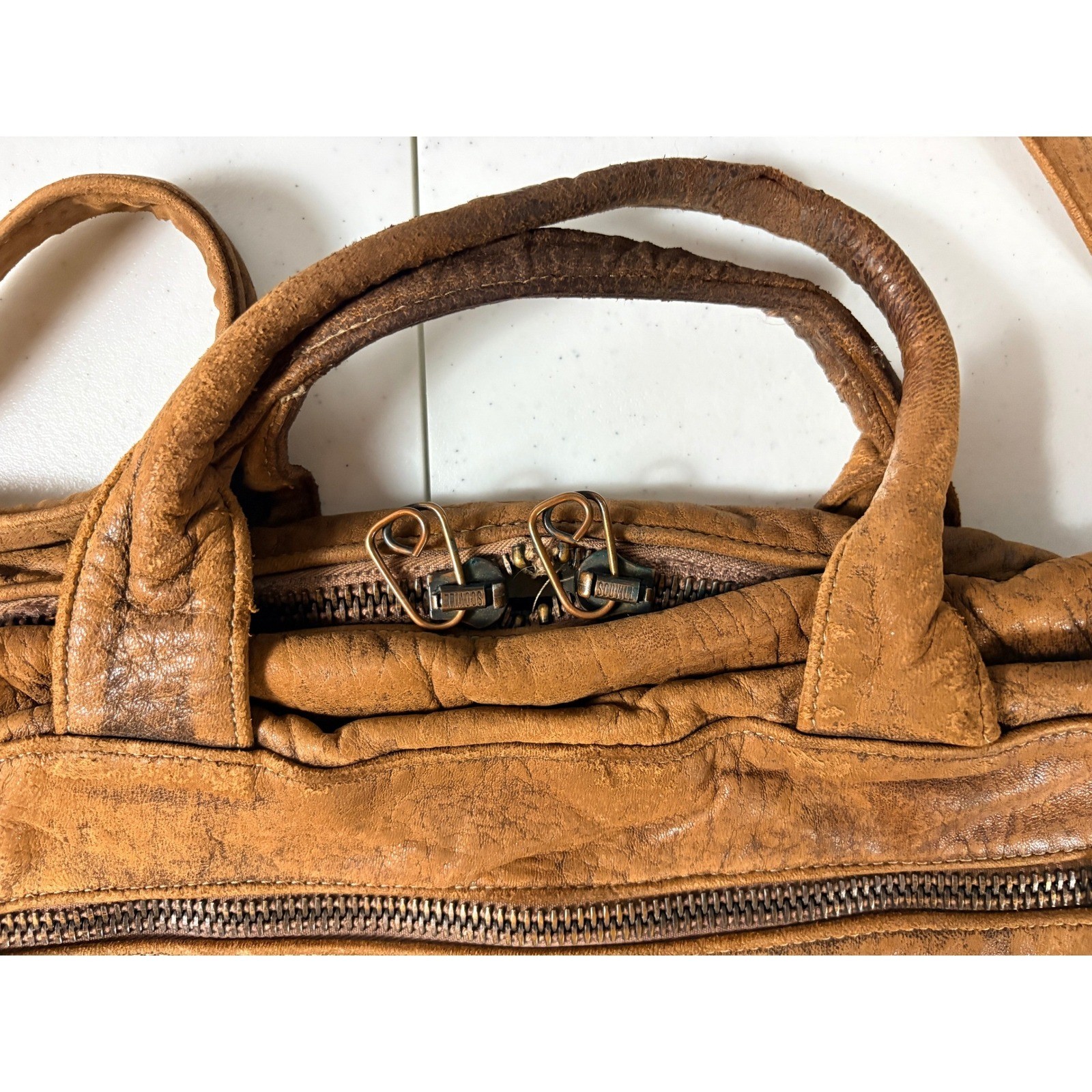 Avirex The Cockpit Brown Distressed Leather Messenger Bag Map Lining Vintage