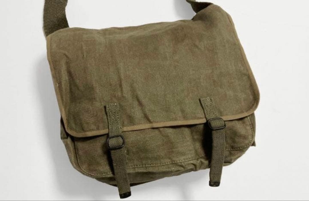 French Army Shoulder Bag Durable Thick Linen Canvas Green Military Vintage 50s
