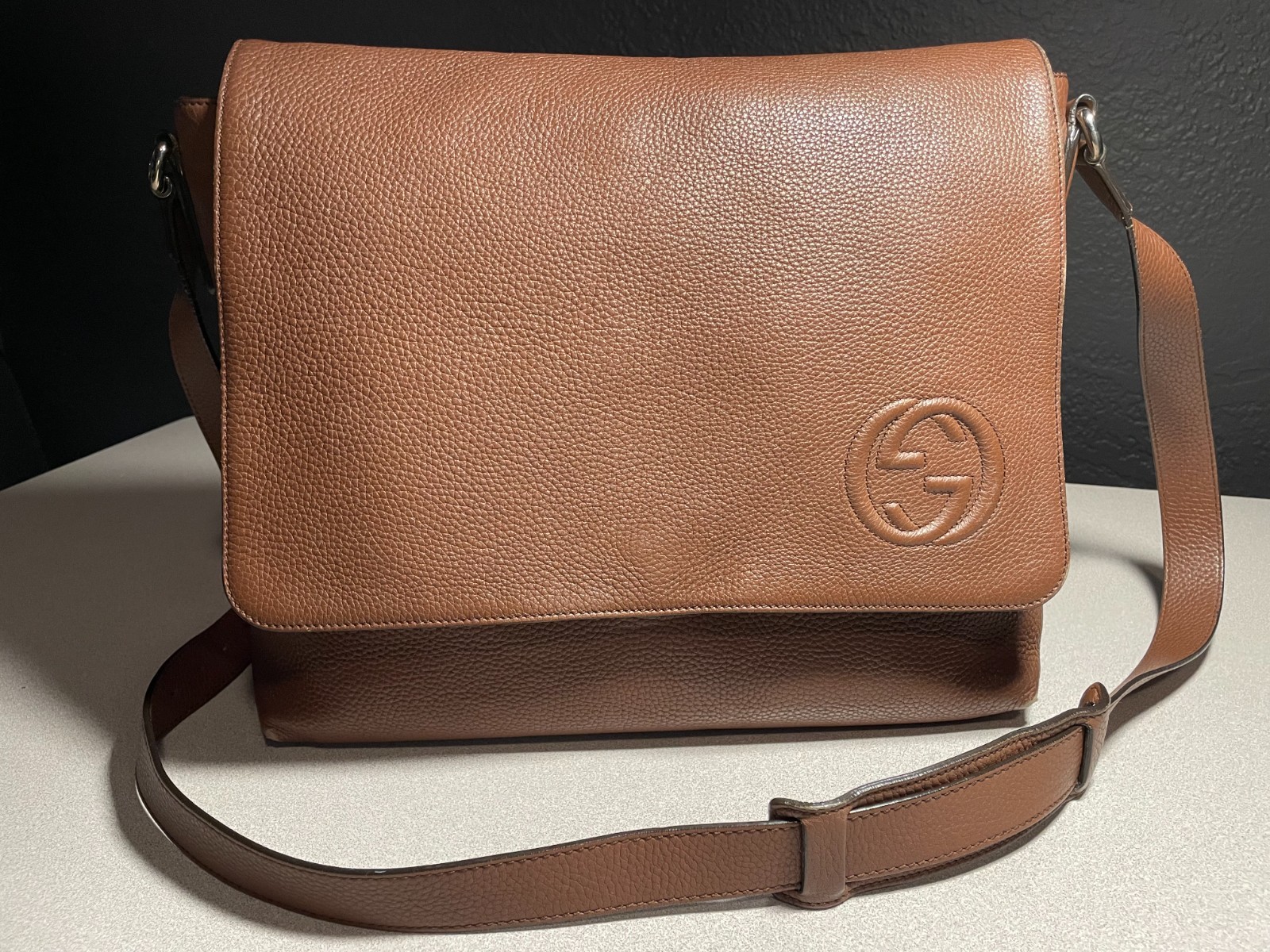 gucci soho messenger bag large brown leather