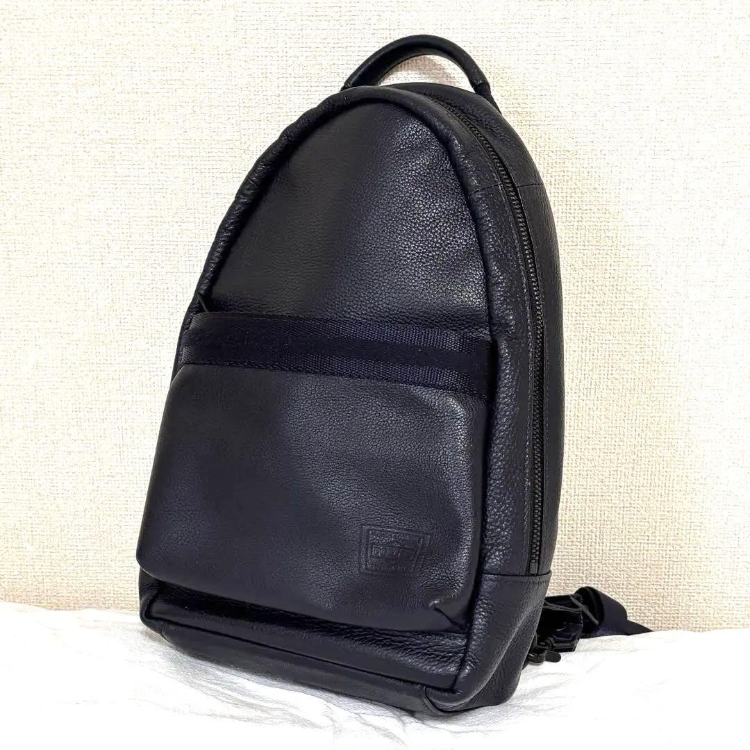 Authentic Porter DELIGHT Shoulder Bag Navy 6.8in x 13.4in Leather & Cotton Mens
