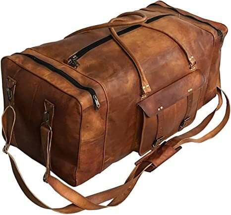 Men’s brown Leather Large Capacity Duffle Travel Gym Weekend Overnight Bag