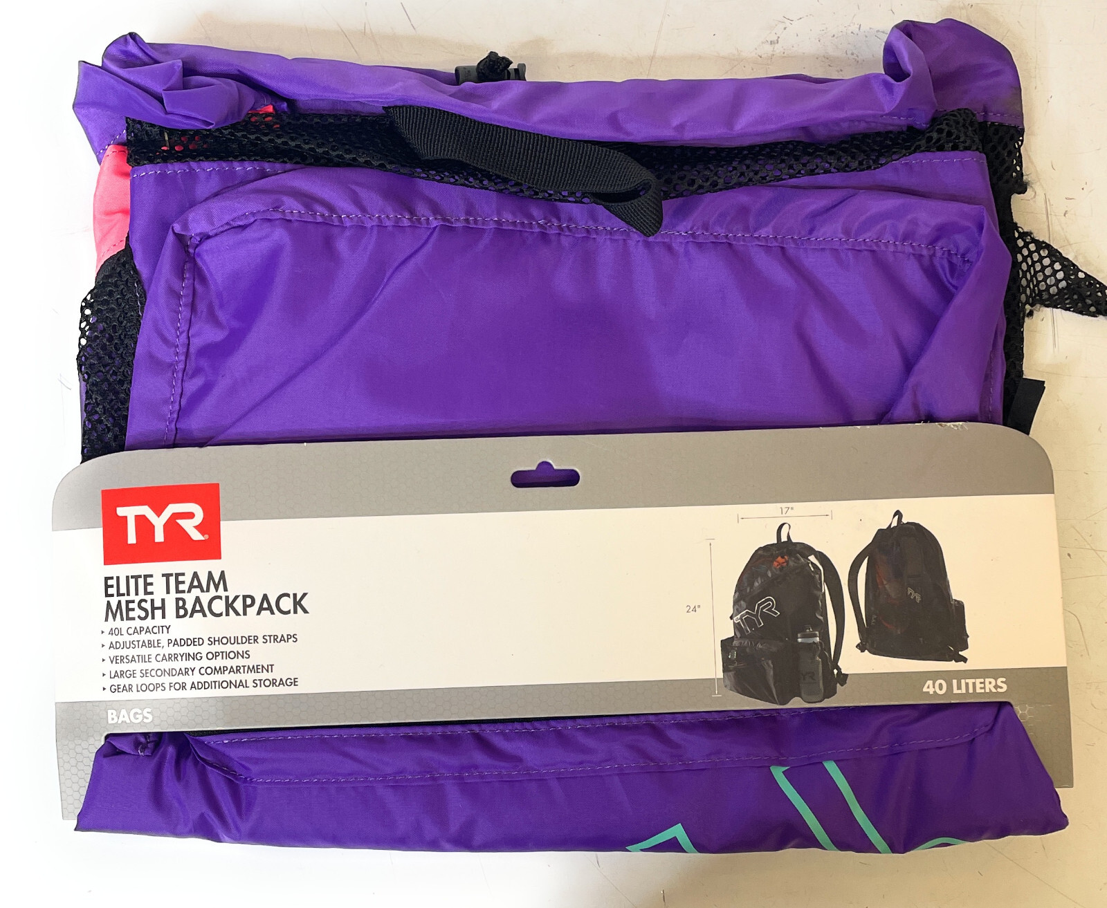 TYR Unisex Elite Team Mesh Adjustable Straps 40L Backpack Bag, Purple, H-BD
