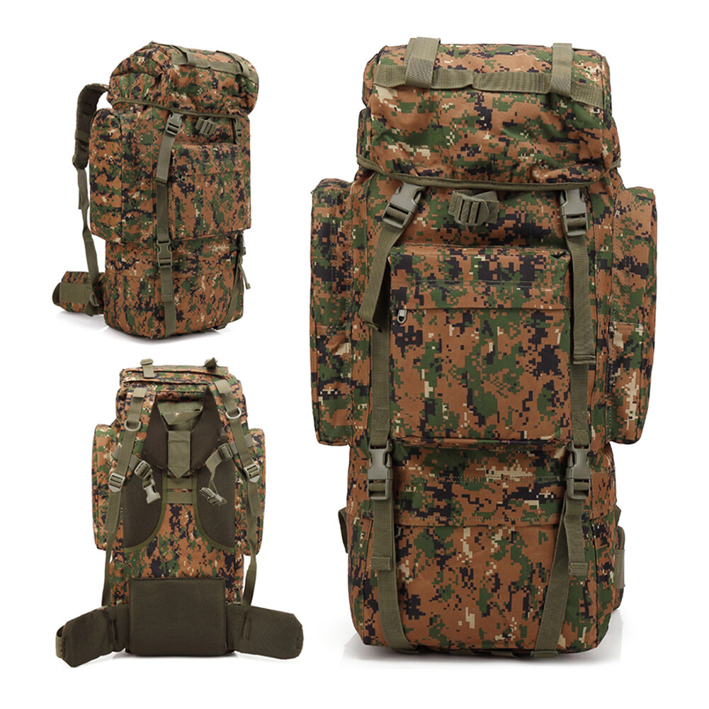 Tactical 65L Backpack Camping Rain Cover Rucksack Nylon Waterproof Hiking Bags