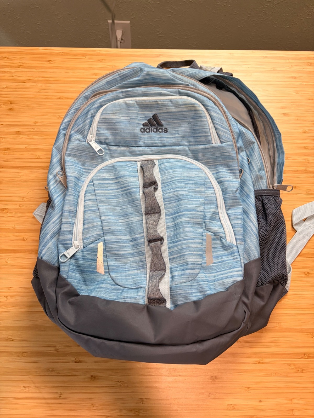 Adidas Prime Backpack — Heathered Light Blue/Charcoal Gray | Large Multi-Pouch