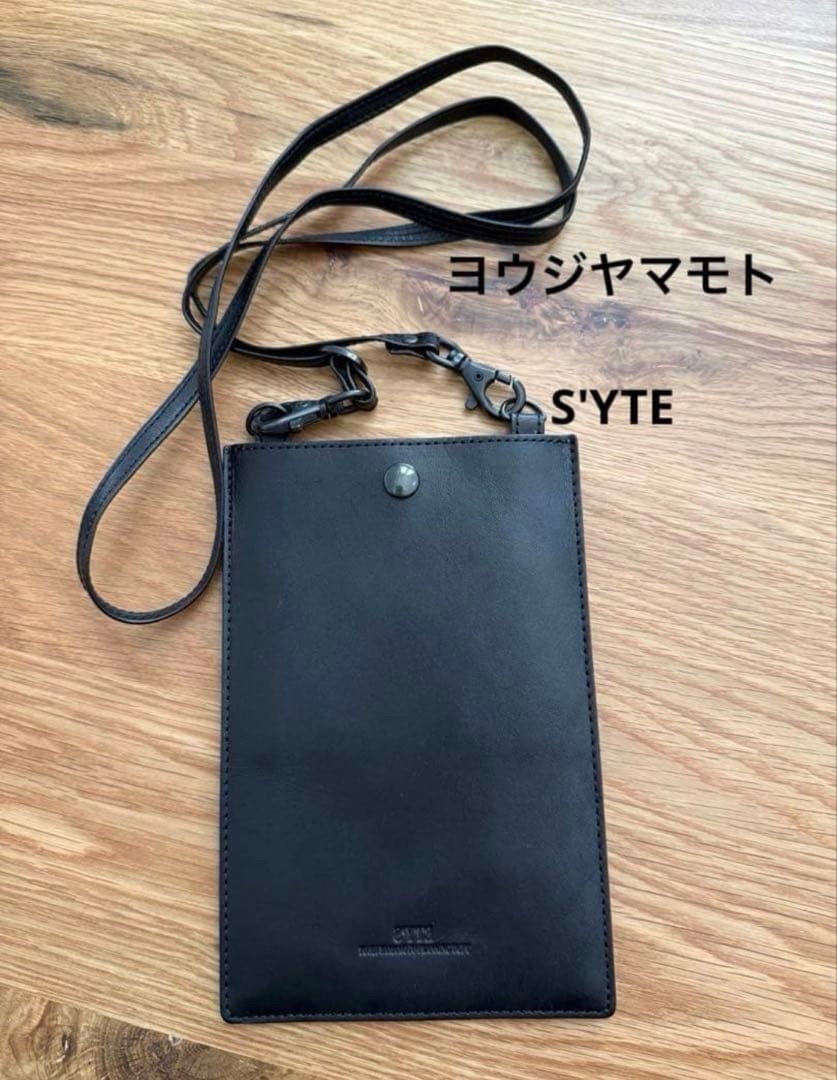 Yohji Yamamoto S’YTE Smartphone Shoulder Sacoche Black Leather 19×12.5cm Used