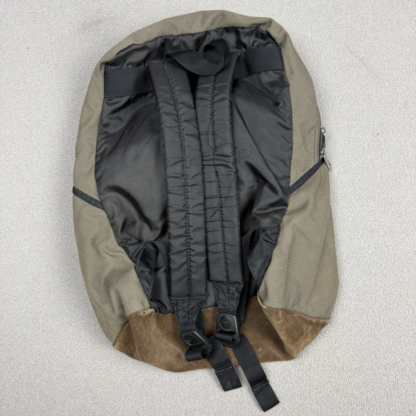 Vintage Nike Backpack Brown Suede Leather Bottom Center Swoosh 90s Bag Y2K Skate