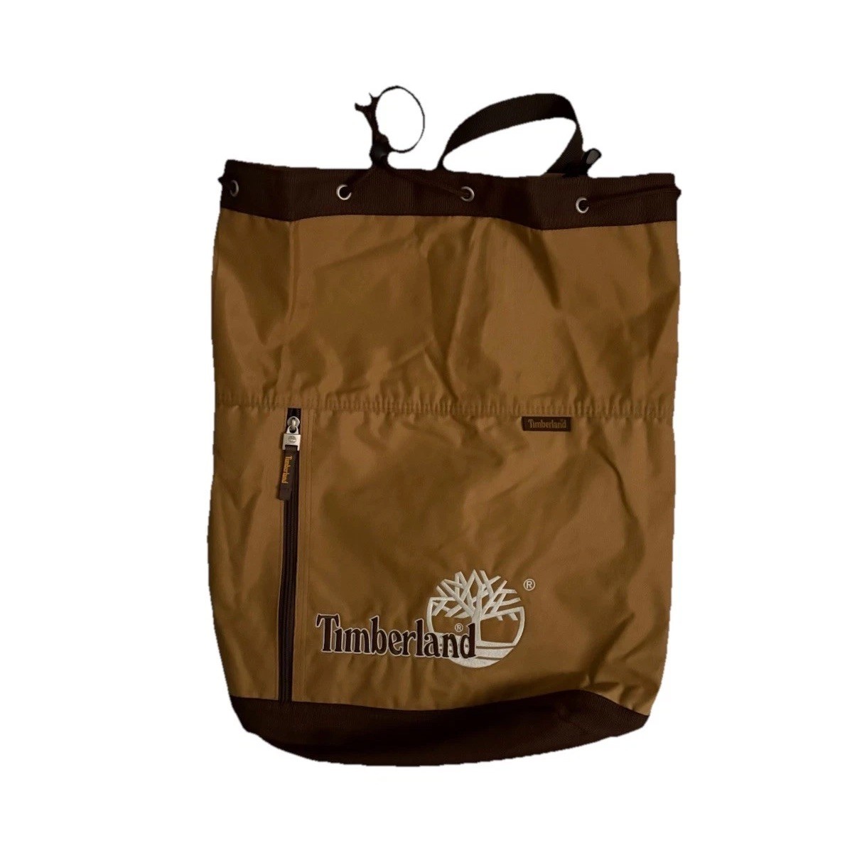 Timberland Brown Drawstring Zip Backpack w/ Adjustable Shoulder Strap Pockets