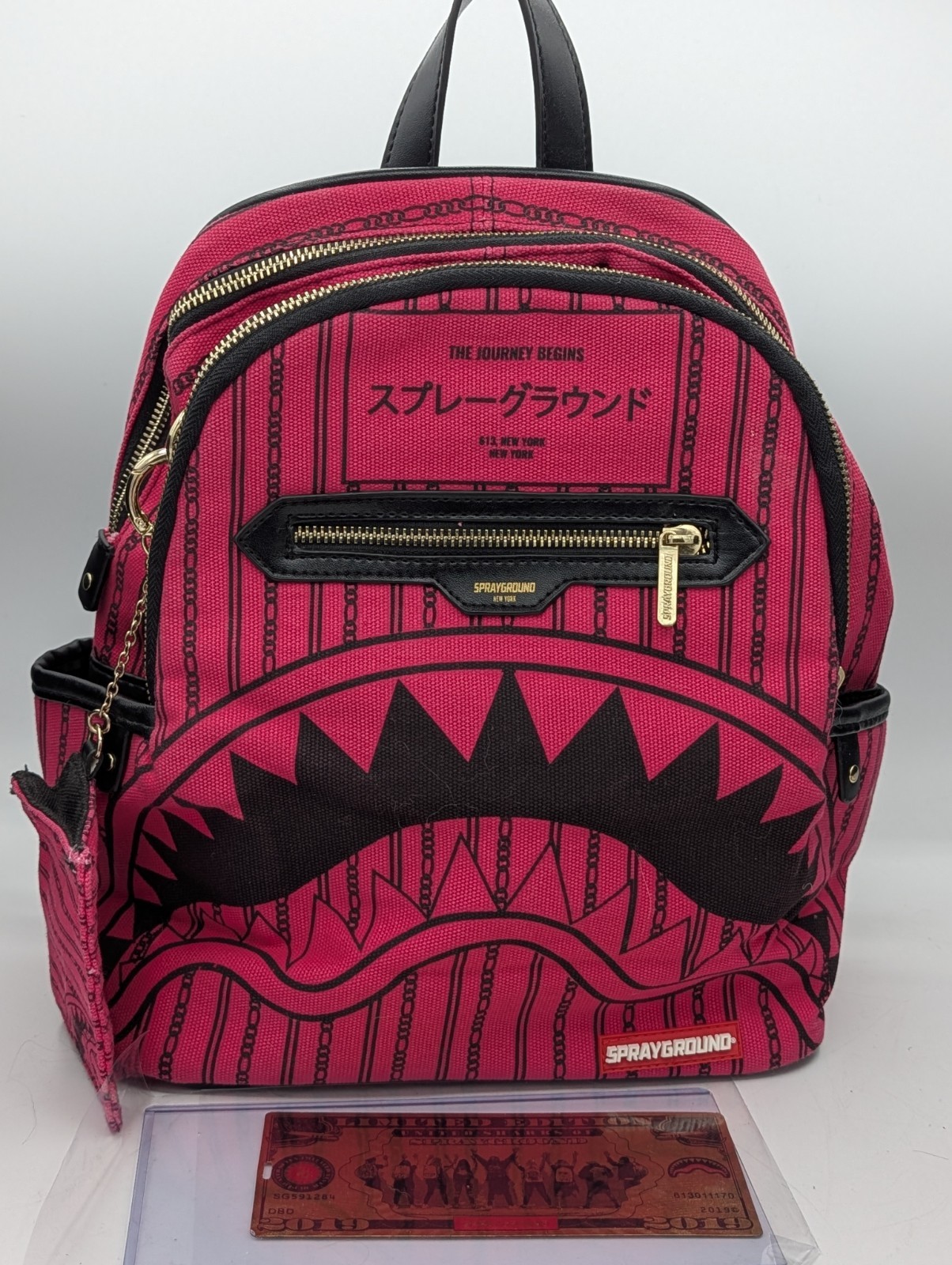 Sprayground LE Mini Backpack Red Reverse Sharks In Paris W/ golden bill Coin Bag