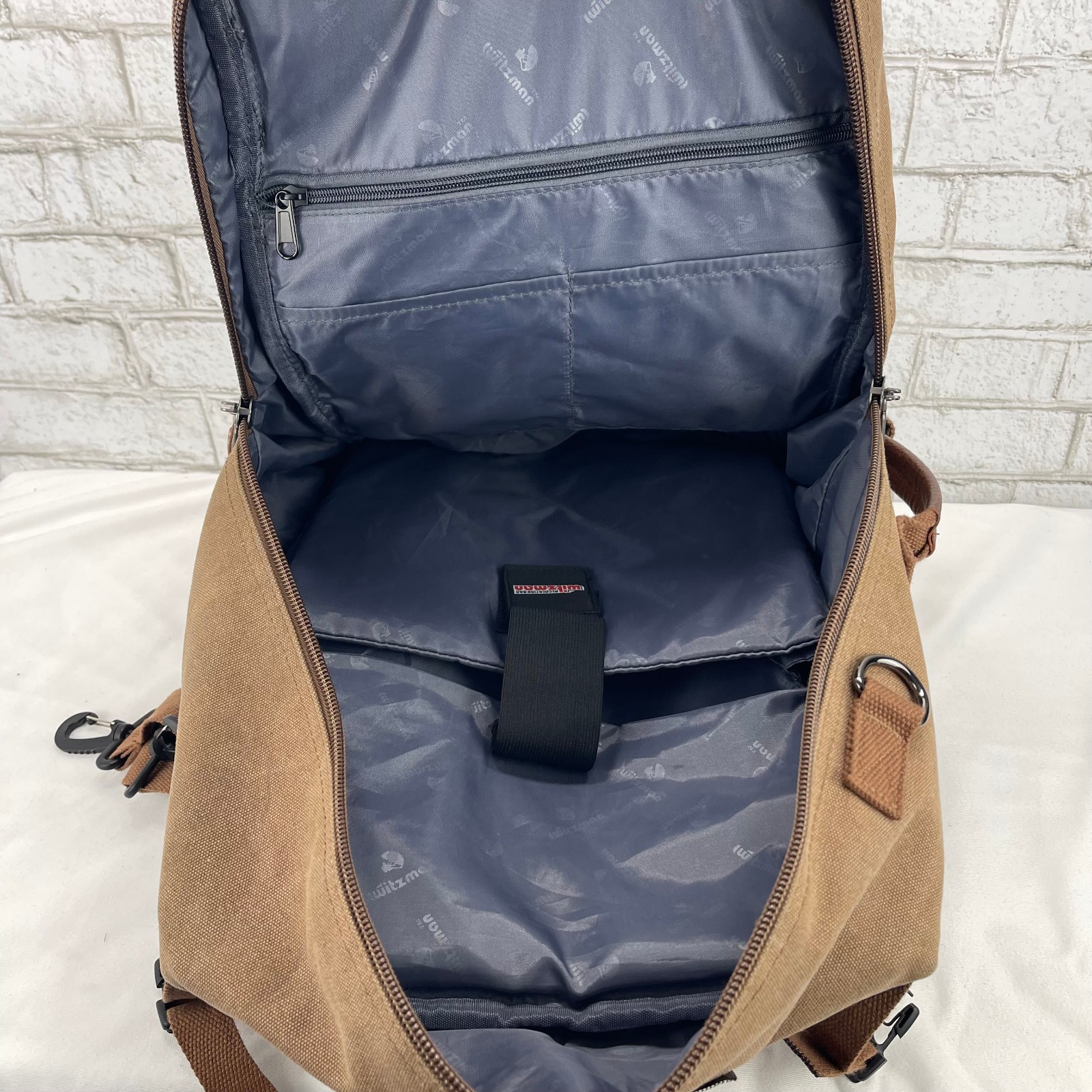 Witzman Brown Canvas Leather Multipocket Laptop Convertible Back Pack Travel Bag