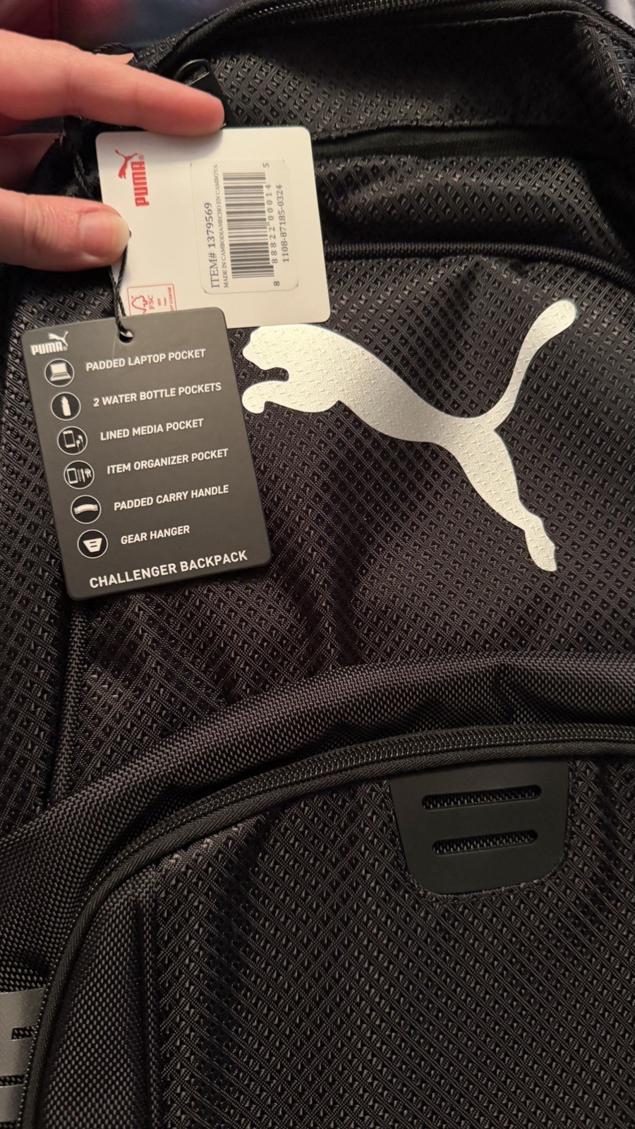 Puma Challenger Water Resistant Backpack, 1379569 Black With Gear Hanger Padded