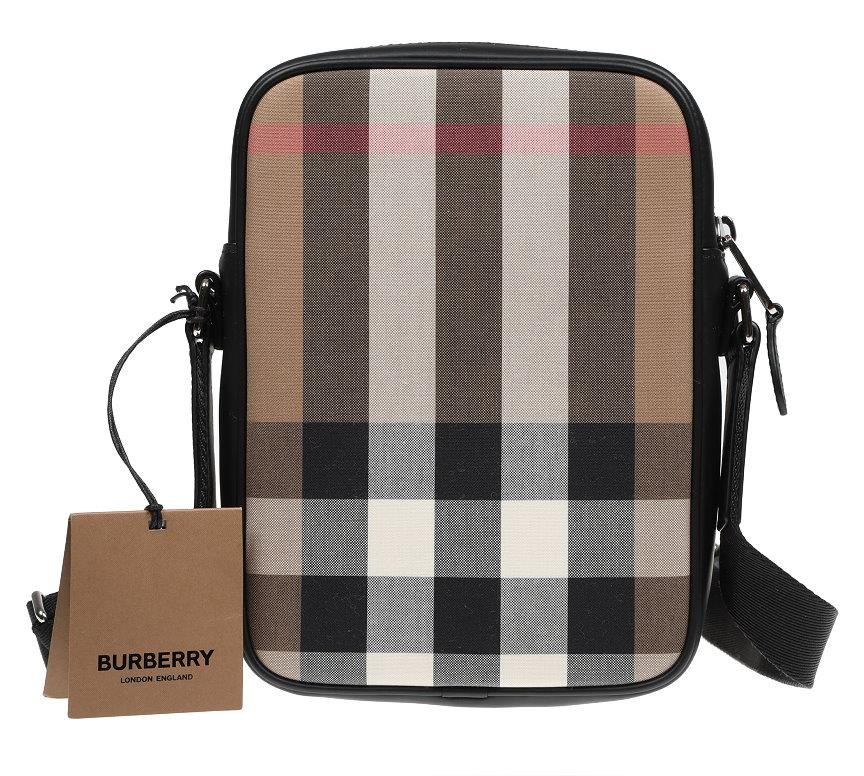 NEW BURBERRY MENS TAUPE BROWN CHECK CROSS BODY BAG