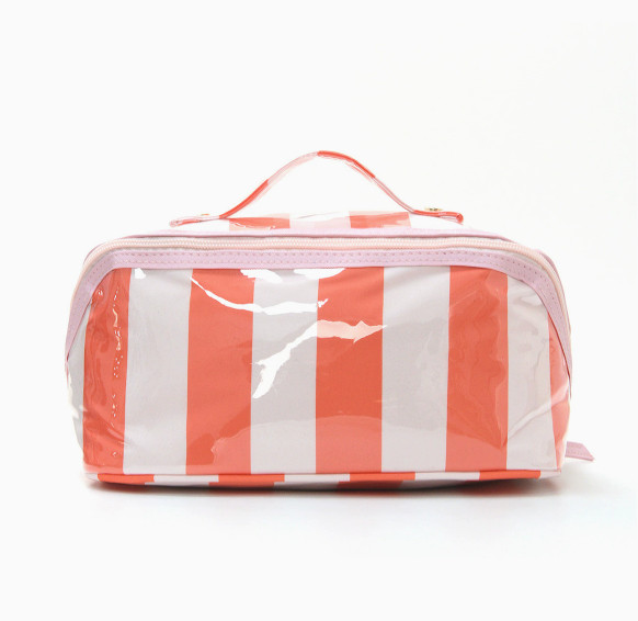 Large Striped Makeup Bag Waterproof PVC Cosmetic Case Travel Toiletry Organizer