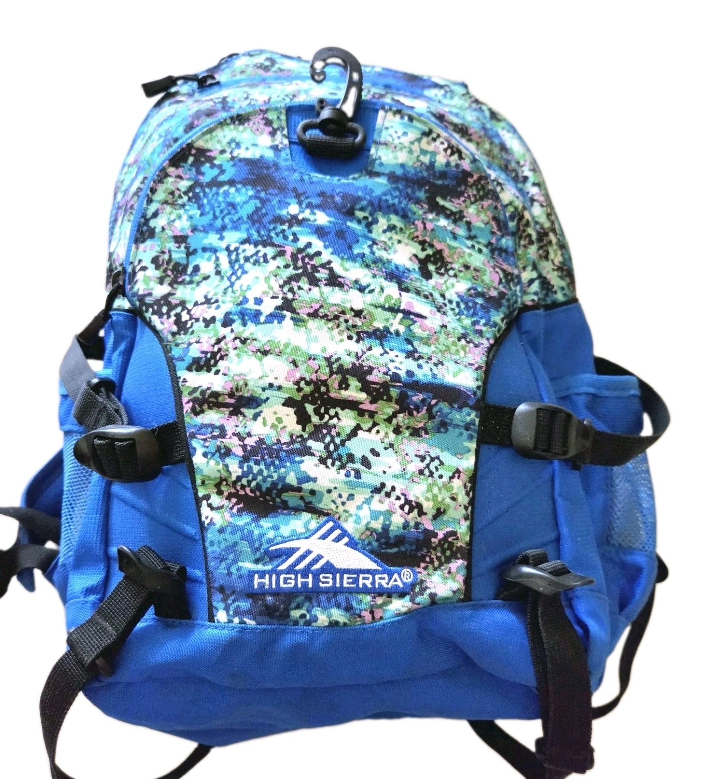 High Sierra Backpack Back Strap Suspension System Blue Camo Bottle Holder EUC