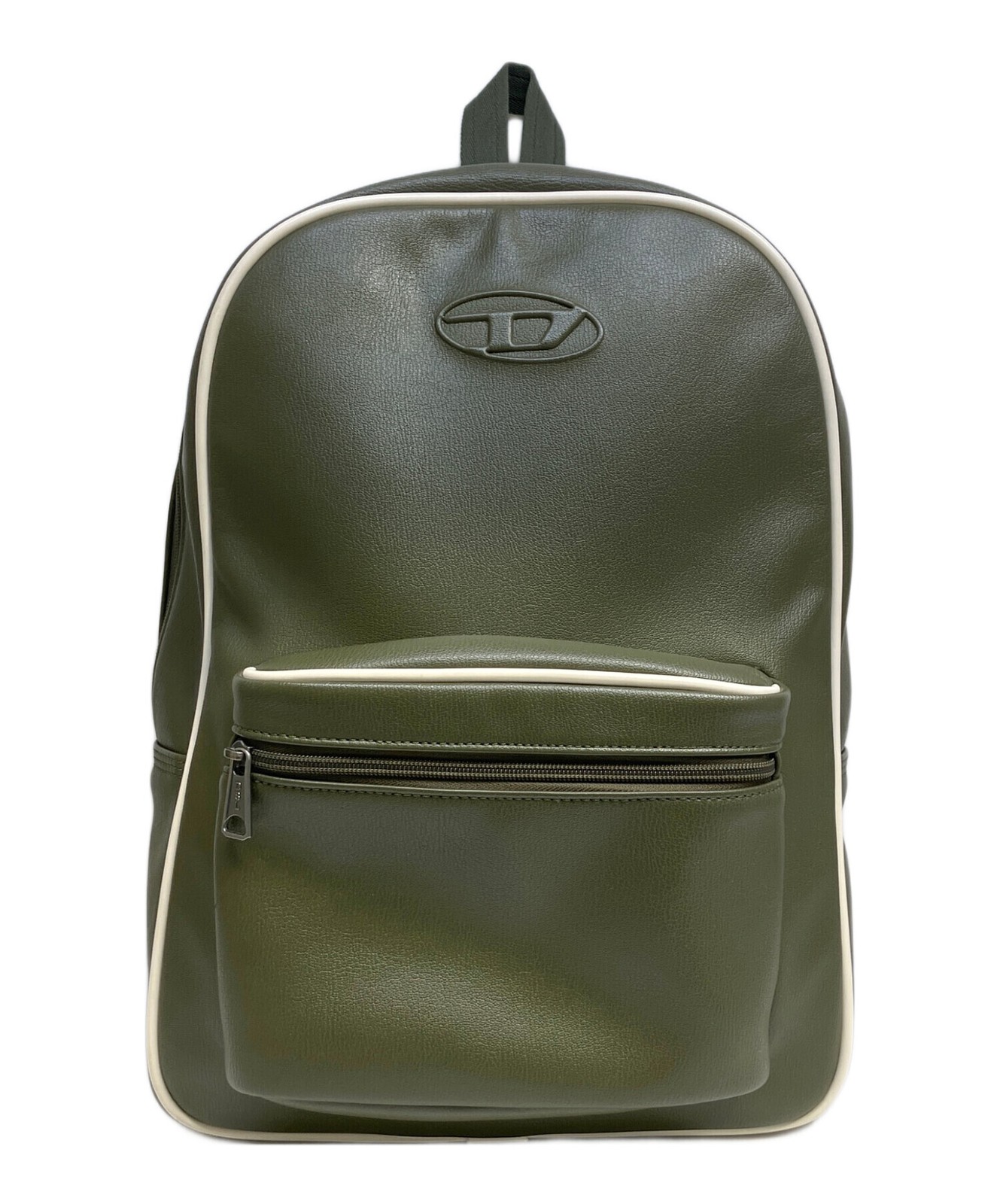 DIESEL Khaki Leather Backpack Unisex Zip Travel Laptop Bag 42cm 30cm 11.5cm