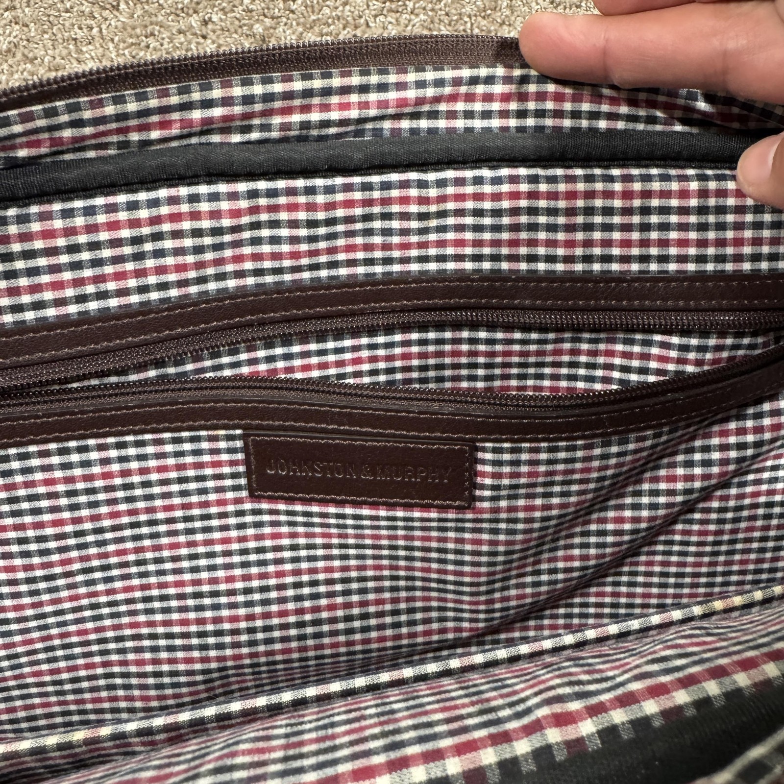 Johnston & Murphy Brown Leather Business Case Mens Laptop Shoulder Strap