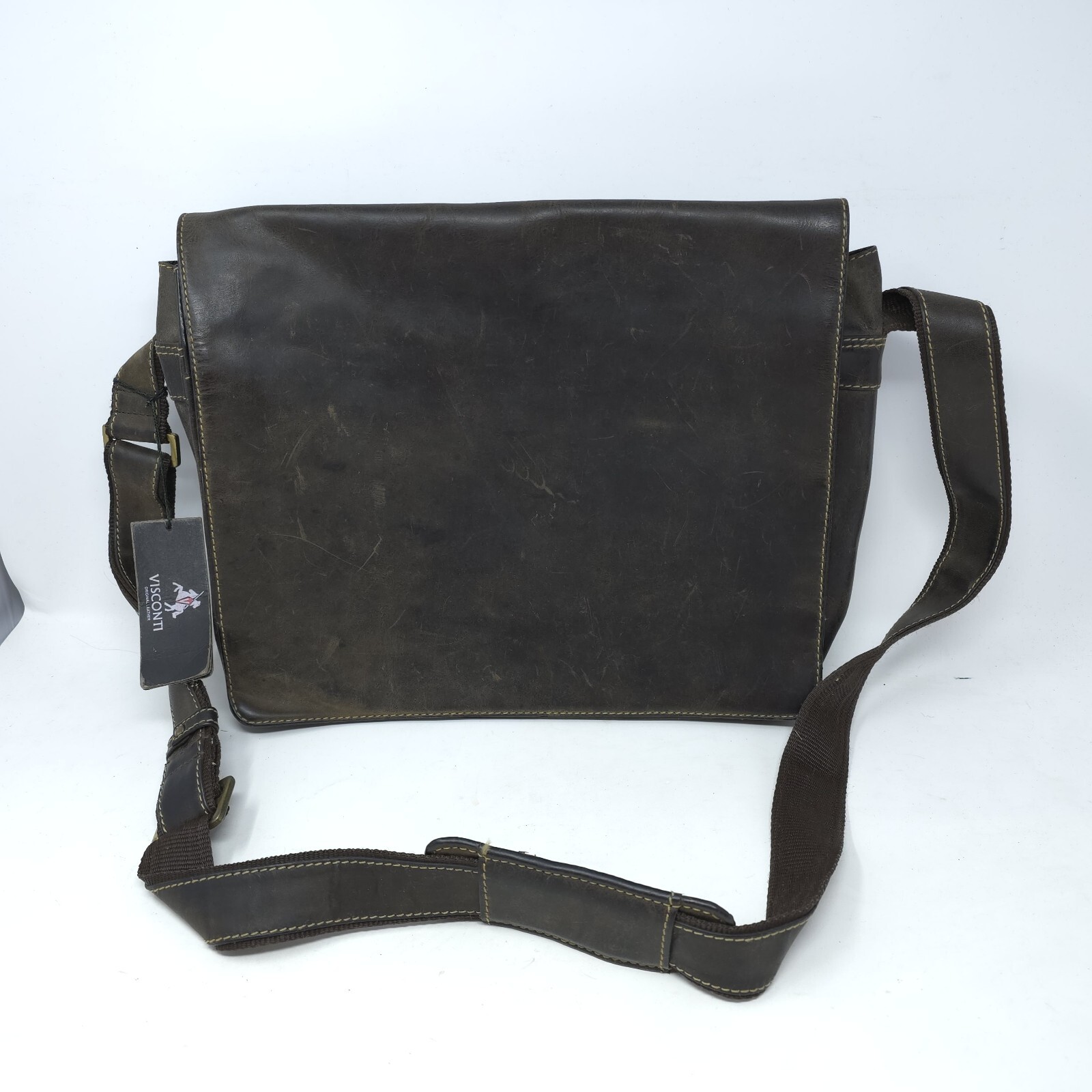 Visconti Brown Oil Leather Messenger Shoulder College Work Bag Harvard 18548