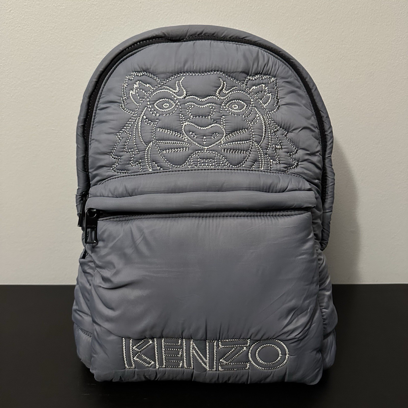 Kenzo Tiger Capsule Expedition Backpack Padded Nylon Charcoal Gray Embroidered