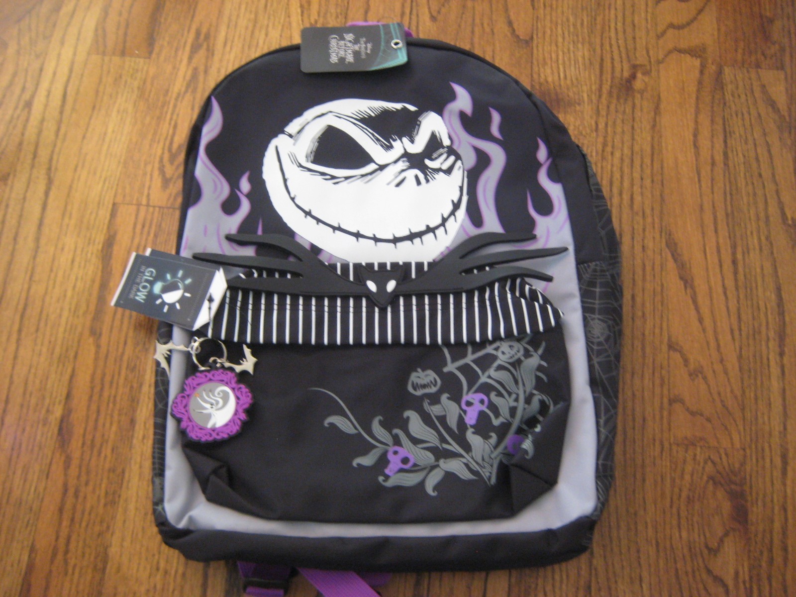 Nightmare Before Christmas Glow Backpack with Charms New! Jack Skellington