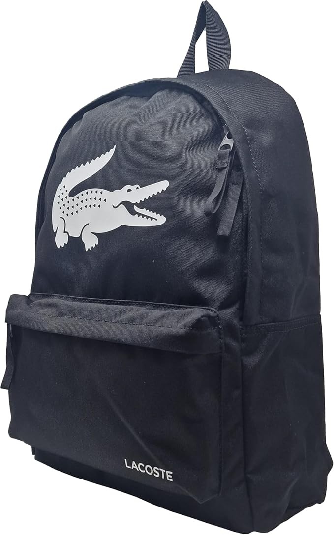 LACOSTE $98 Backpack BIG CROC LOGO bag side pocket Black AUTHENTIC NEW NH5184OM