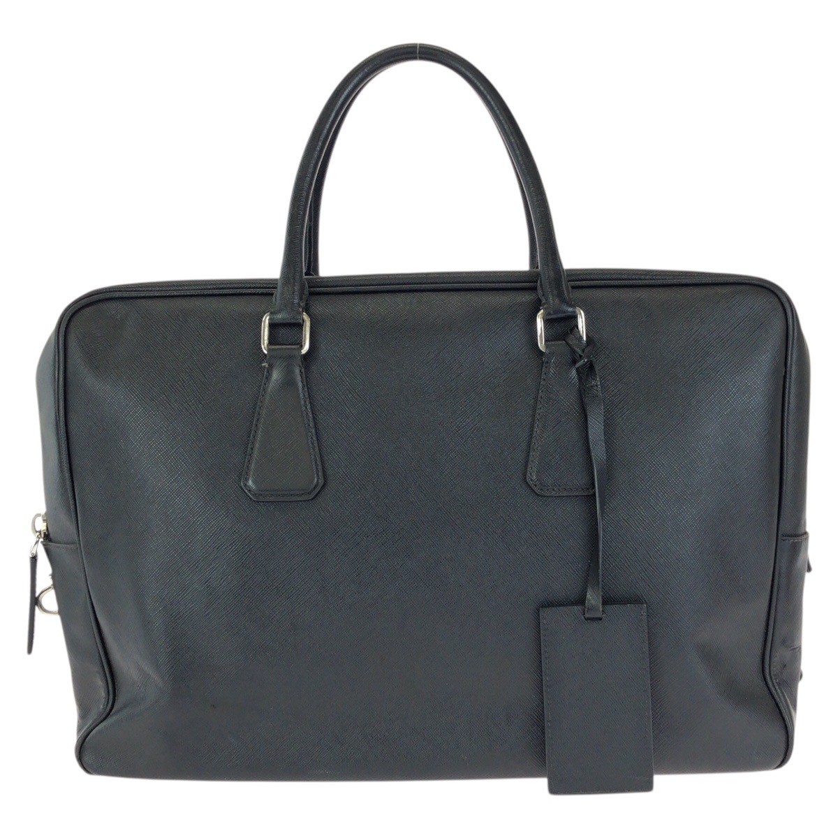 PRADA Safiano Triangle with logo Business bag briefcase Black SilverHardware