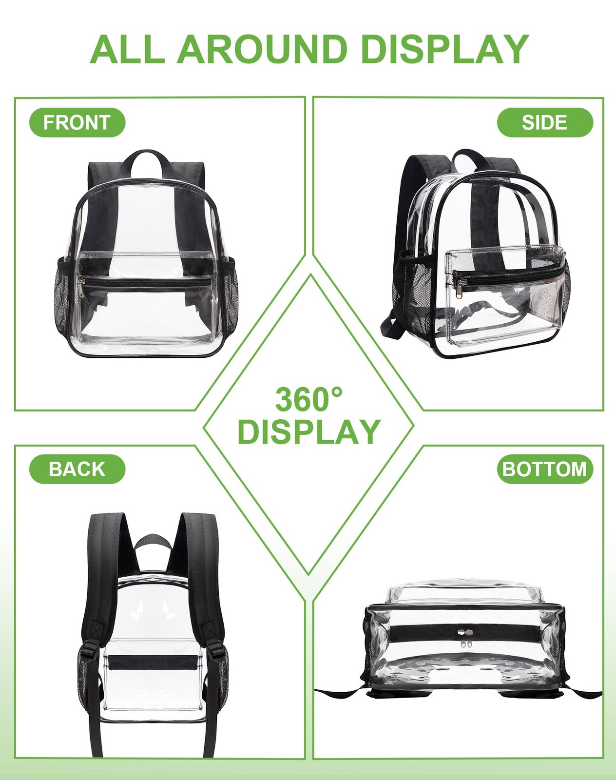 Clear Backpack for Stadium Events, 12x11x6 Inches Stadium Approved