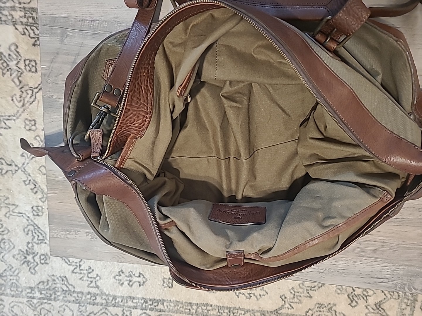 Buffalo Jackson Oversized Waxed Green Canvas & Leather Weekend Duffle Travel Bag