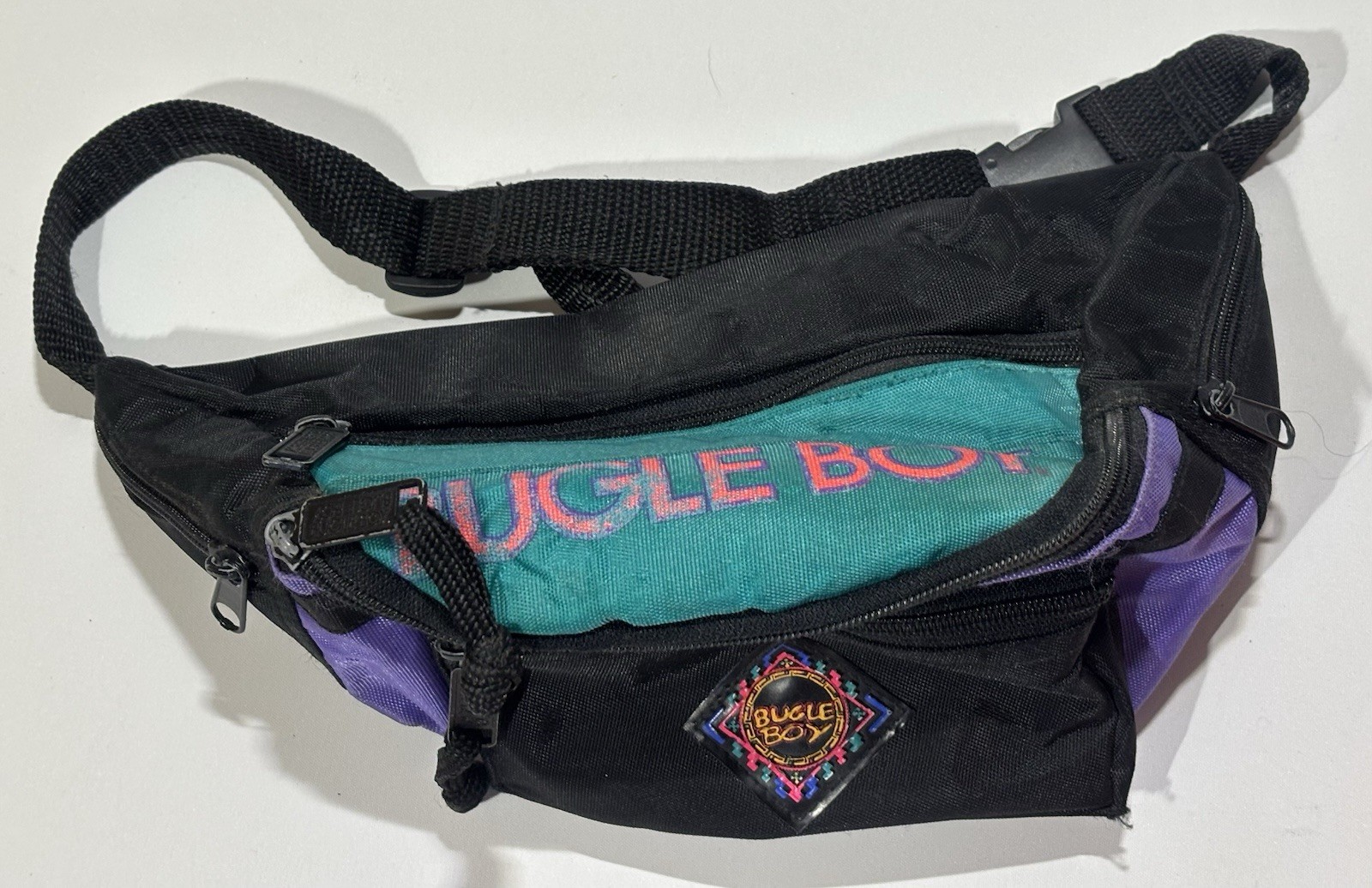 Vintage Bugle Boy Fanny Pack Waist Bag Athletic Gym 80s 90s Fresh Neon 5 Pockets