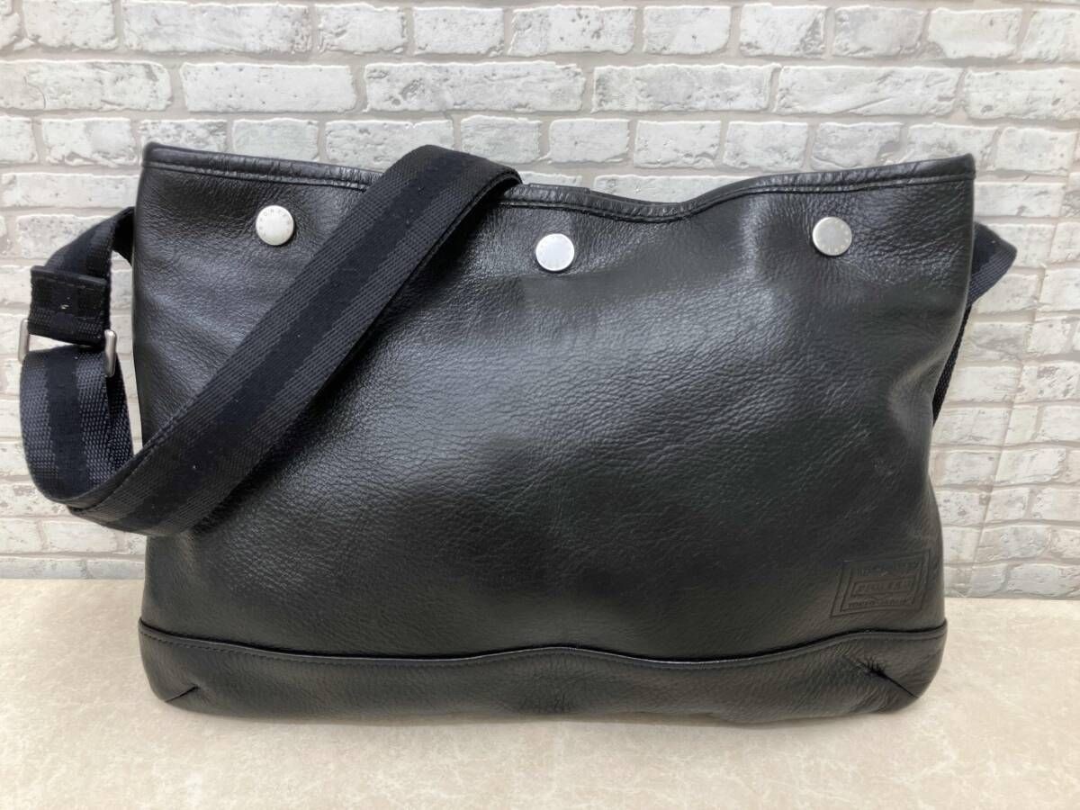 Authentic Porter Delight Leather Shoulder Bag Black 23cm x 33cm Small Damage