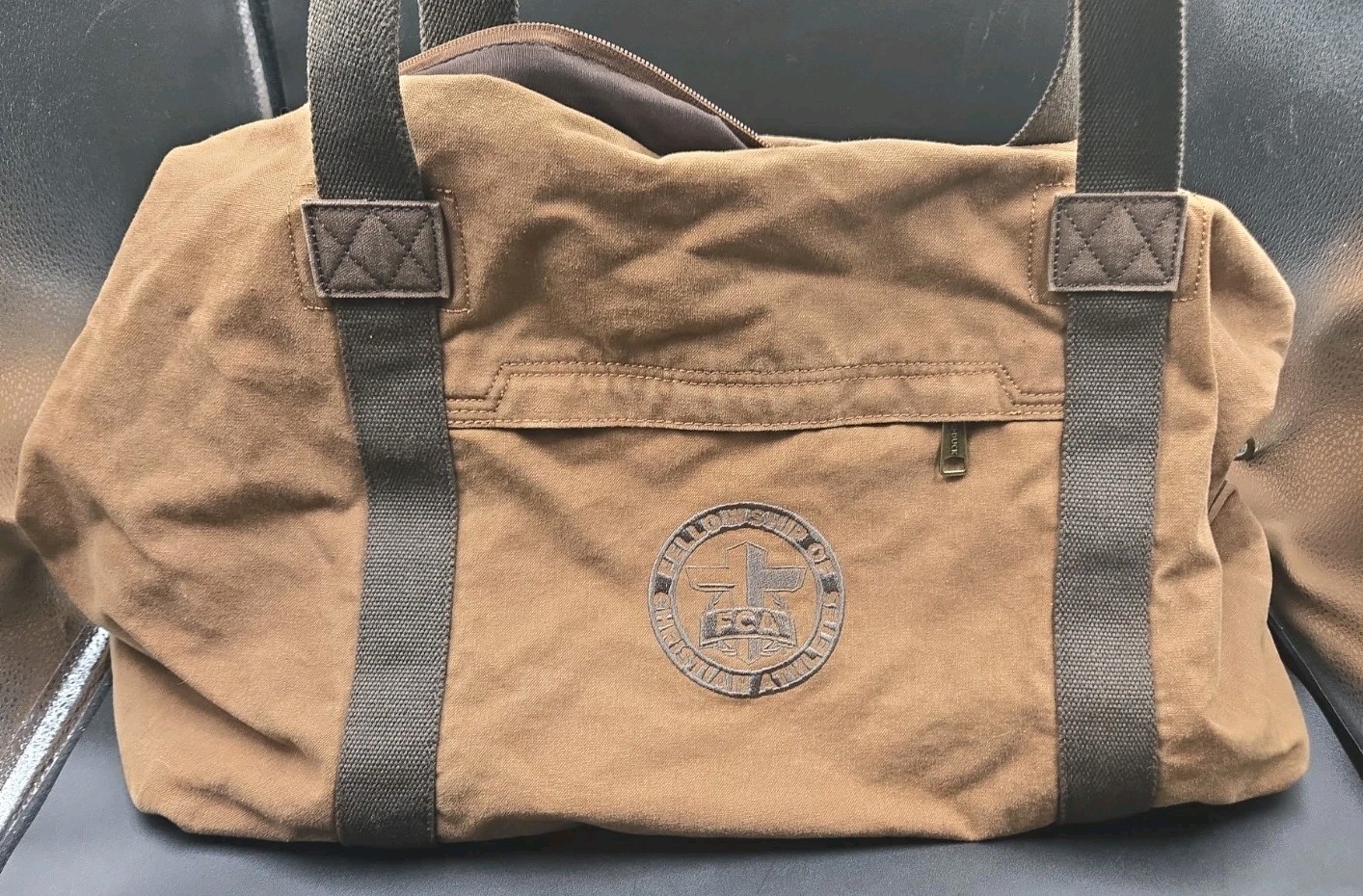 Dri Duck Canvas Duffle Bag Fellowship Of Christian Athletes Logo Khaki Tan FCA +
