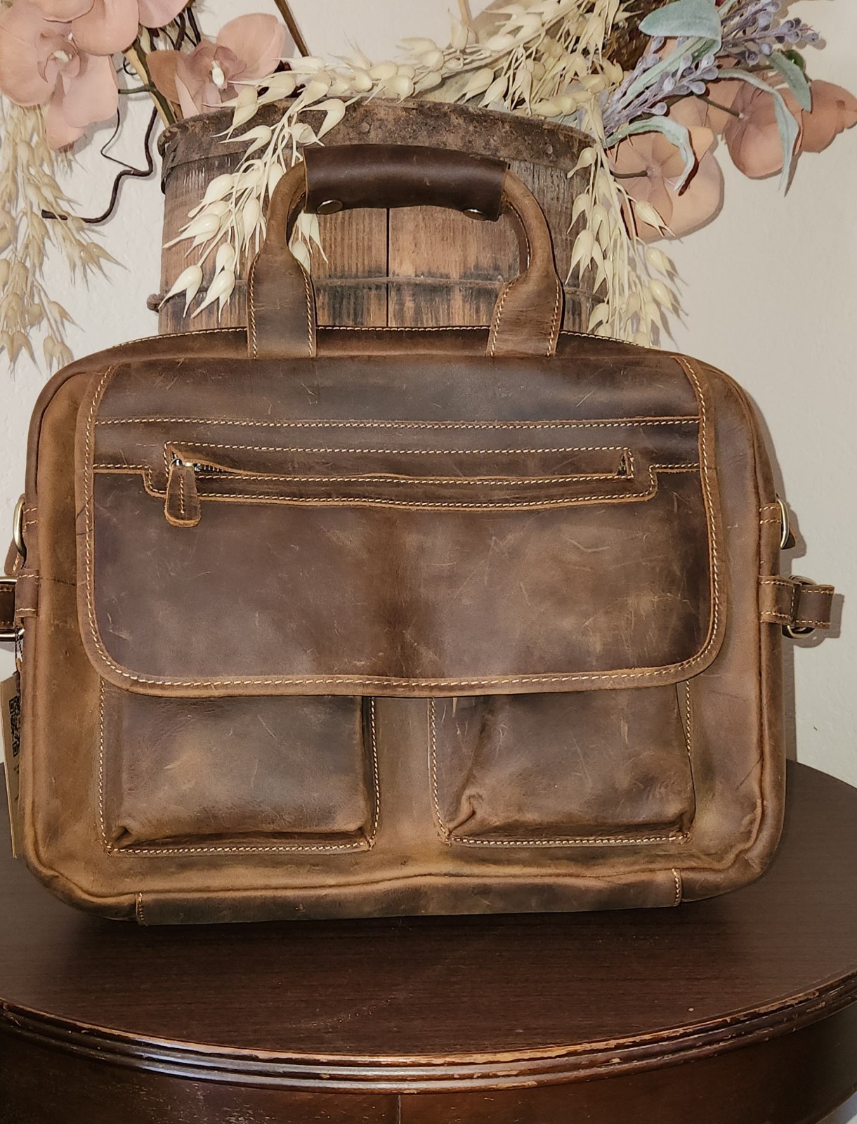 Leather Laptop Briefcase Messenger Bag New Kattee