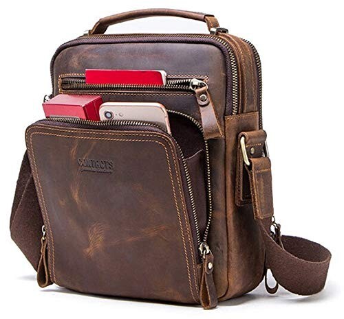 10 in long-lasting Leather Unisex Messenger Bag For Men & Woman (Brown)