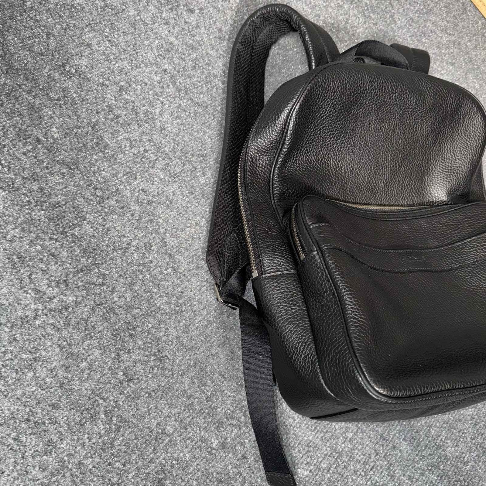 Coach Black Gotham Backpack Black Polished Pebble Leather Calf Trim Zip Pocket