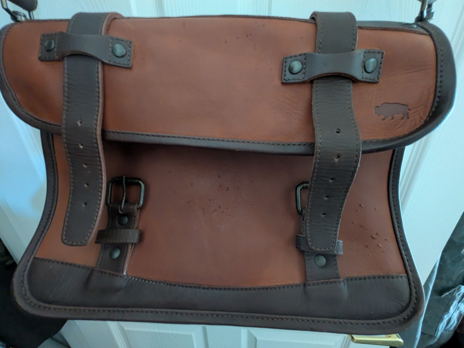 Buffalo Jackson Trading Denver Leather Briefcase Brown Bag w/Strap
