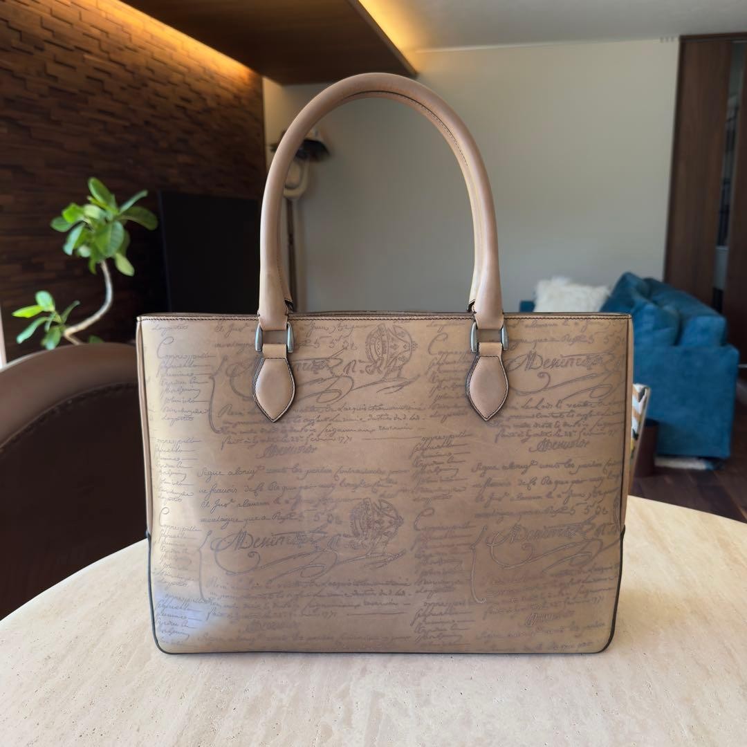 Berluti Toujours Scritto Leather Tote Bag Osso Patina Beige-Gray Men’s