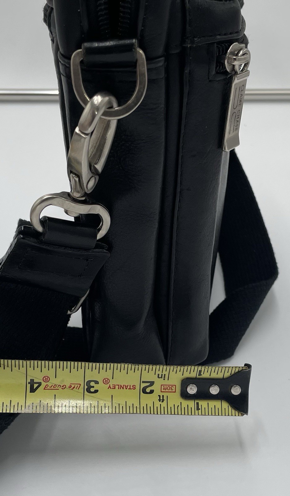 Claire Chase Black Leather Vertical Crossbody Messenger Bag Medium