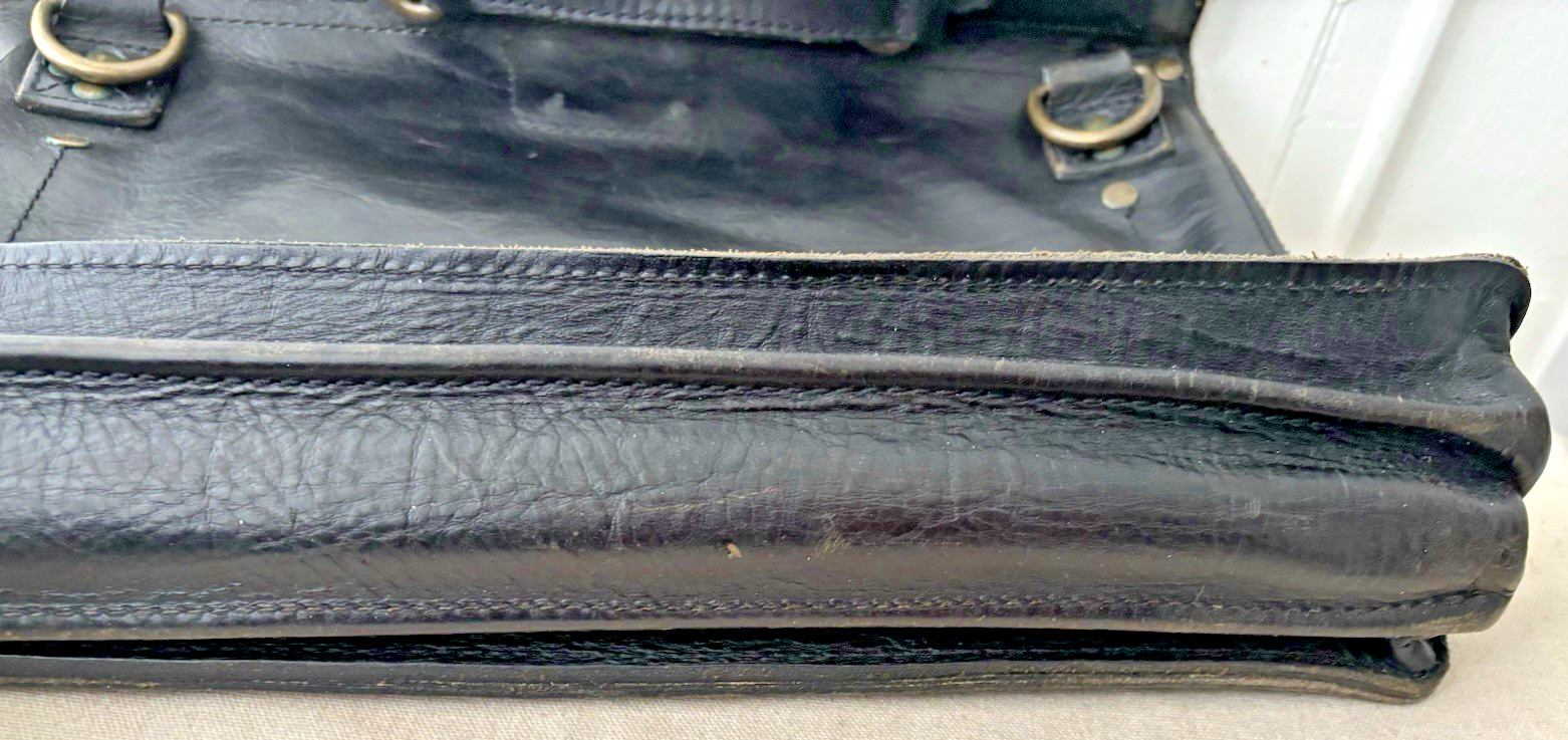 WILL LEATHER GOODS “Jacques” Rugged Matte Black Leather Briefcase Laptop Bag EC