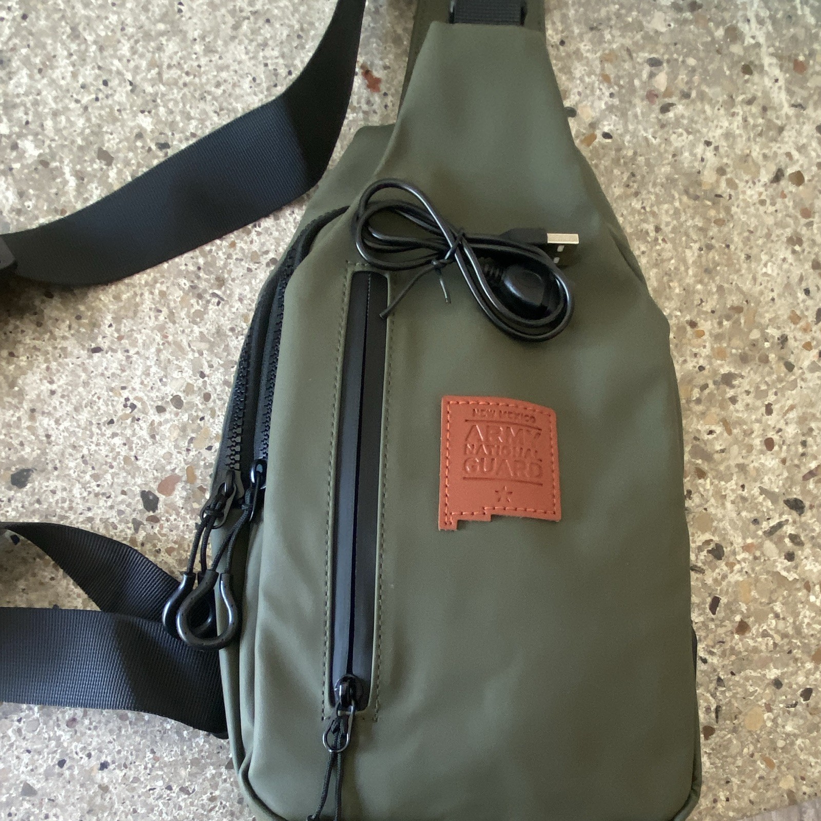 Green Army National Guard Sling Crossbody Bag, Zip Closure, Adjustable Strap