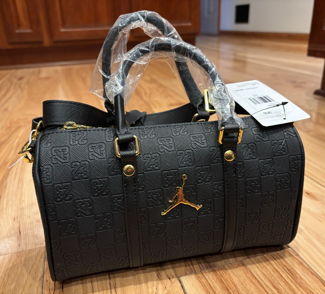 Nike Jordan Monogram Mini Duffle Bag Black Metallic Gold MA9169 K5X NWT