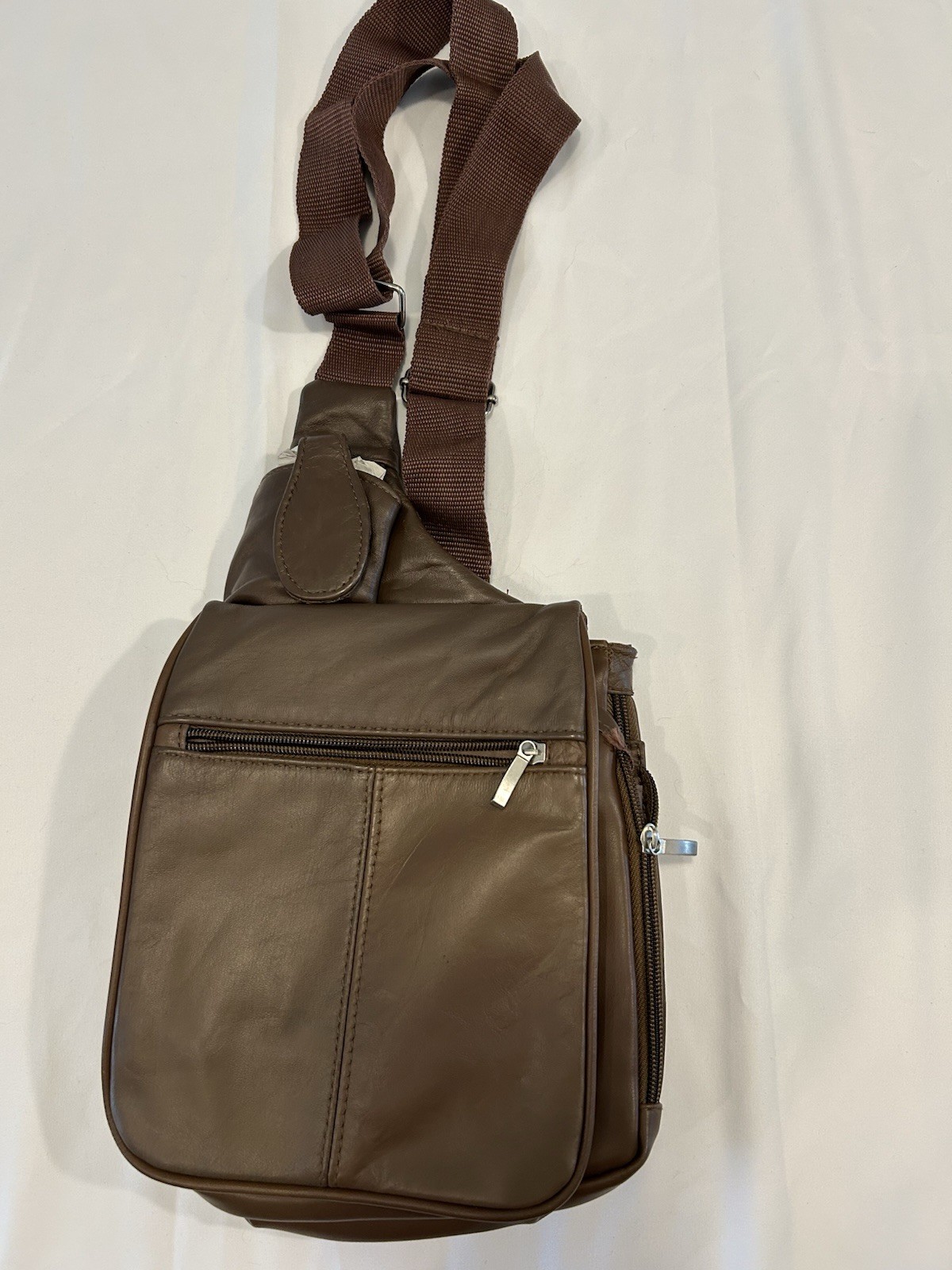 Buxton Brown Crossbody Bag for Men, Zip & Button Closure, Adjustable Strap