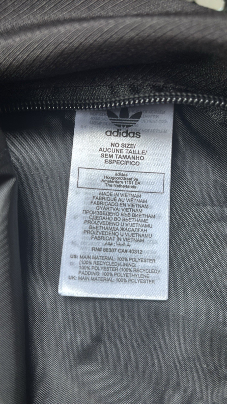 Adidas Black Trefoil Logo Backpack Zip Padded Adjustable, One Size