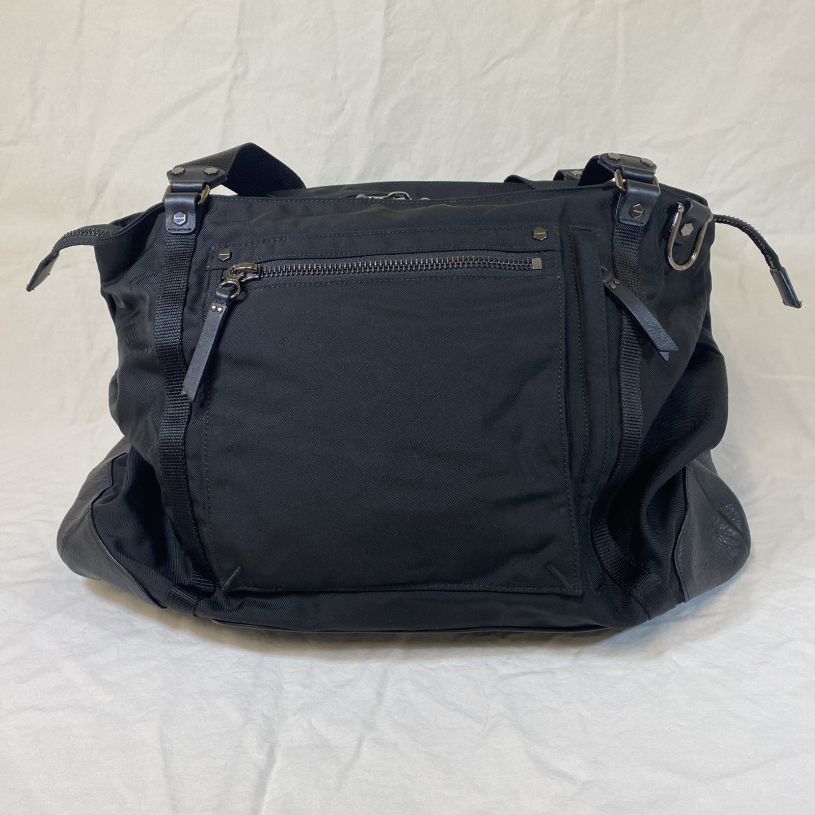 Timbuk2 PKF15 Commuter Messenger Laptop Briefcase Bag Black Leather Hex Accents